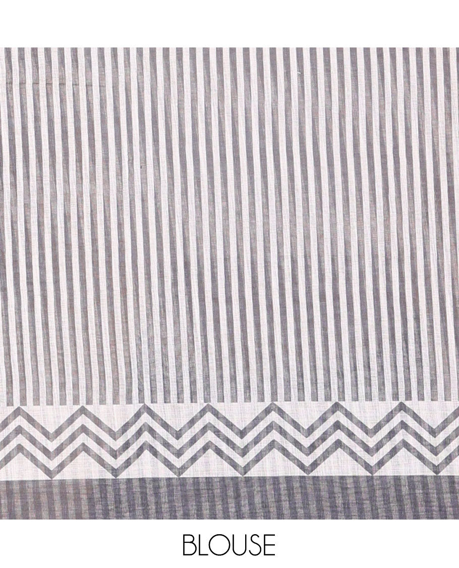 Borderless Blue Linen Cotton Saree, Ornamented with Stripes, a Self-Pallu of Stripes, and a Contrast Blouse