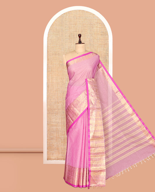 Pink Plain Chettinad Cotton Saree