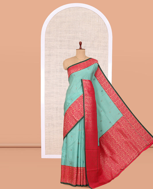 Rama Blue Micro Checks Fancy Mysore Silk Saree