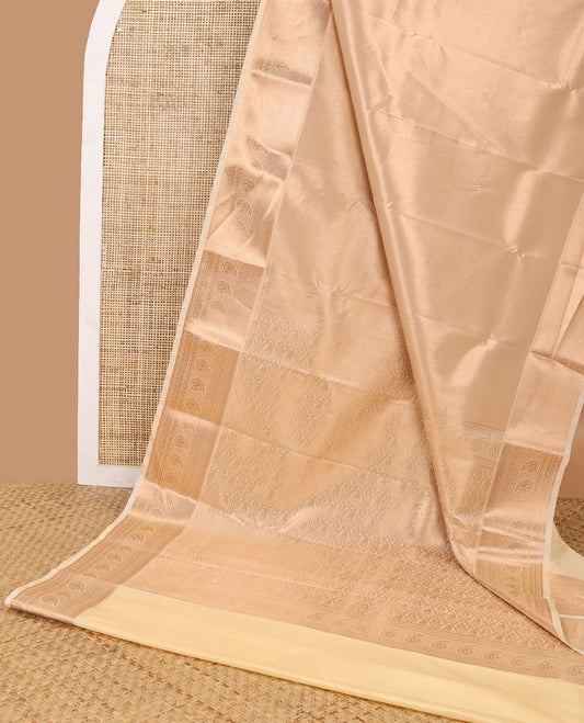 Light brown all-over floral design budget silk sareee with self floral design border