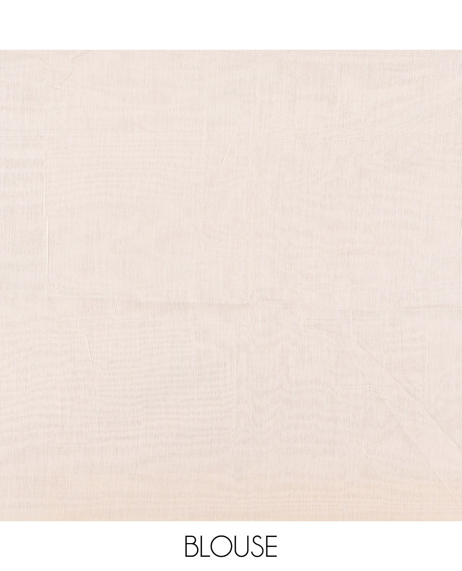 Cream Chanderi Cotton Saree Features Vertical Stripes, a Rudraksha Border, Zari Pallu, a Matching Blouse