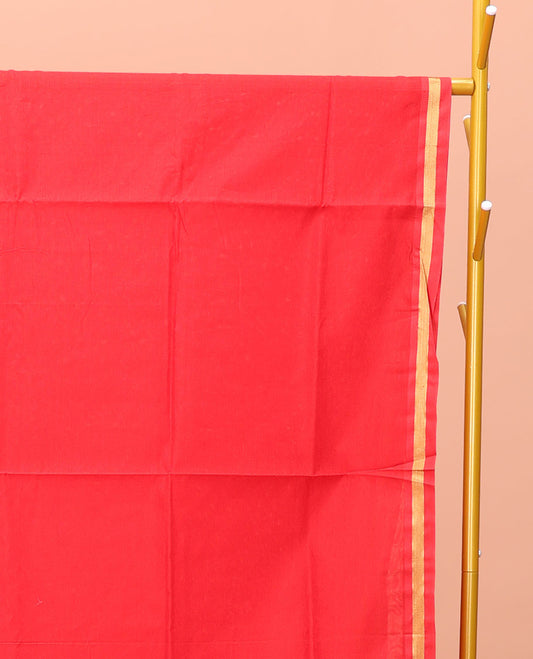 Red Plain Poly Cotton Saree