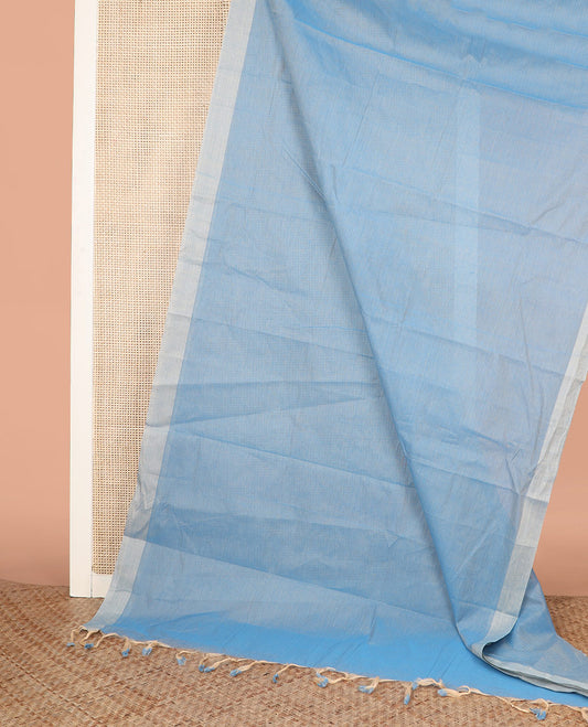 Blue Sparsely Striped Mangalagiri Cotton Saree Complemented by a Contrast Border, and Self-Pallu of  Stripes