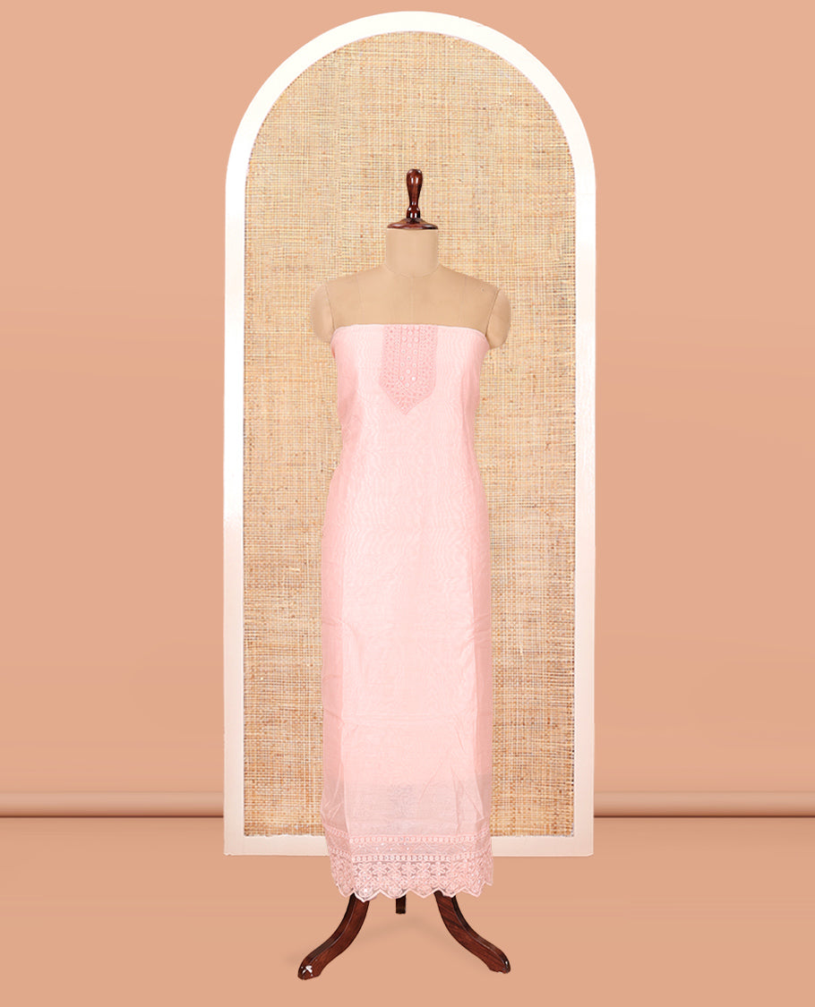 Peach Mul Chanderi Material Chudiddar, Embroidered Top, Plain Bottom, Zari Striped Dupatta