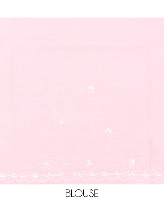 Pink floral embroidery lucknowi chikankari cotton saree,self-border & pallu of floral & paisley embroidery