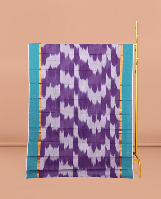 Violet Ikat Textured Chirala Cotton Saree, a Contrast Border, Self-Pallu, and a Matching Blouse
