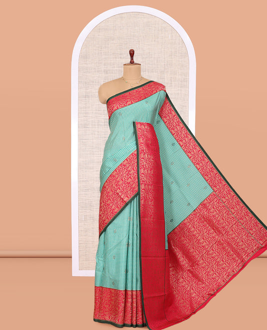Rama Blue Micro Checks Fancy Mysore Silk Saree