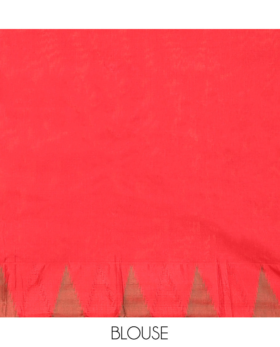 White Plain Bangalore Silk Saree, Complemented by a Contrast Temple Border, Pallu of Stripes, and a Contrast Blouse