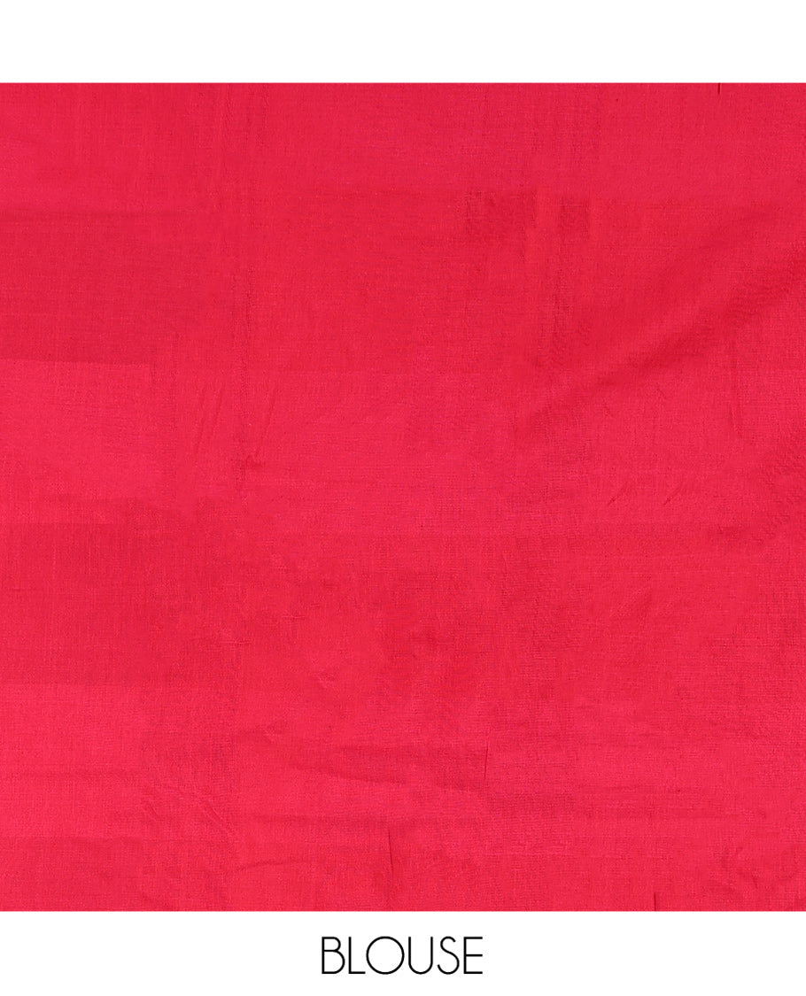Multi-Color Ikkat Cotton Saree, Accentuated with Butta Enclosed Checks, Complemented by a Contrast Ikkat-Textured Border, Ikkat-Textured Pallu, and Paired with a Contrast Blouse