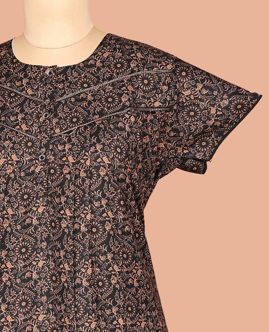 Black Paisley Cotton-Blended Nighty