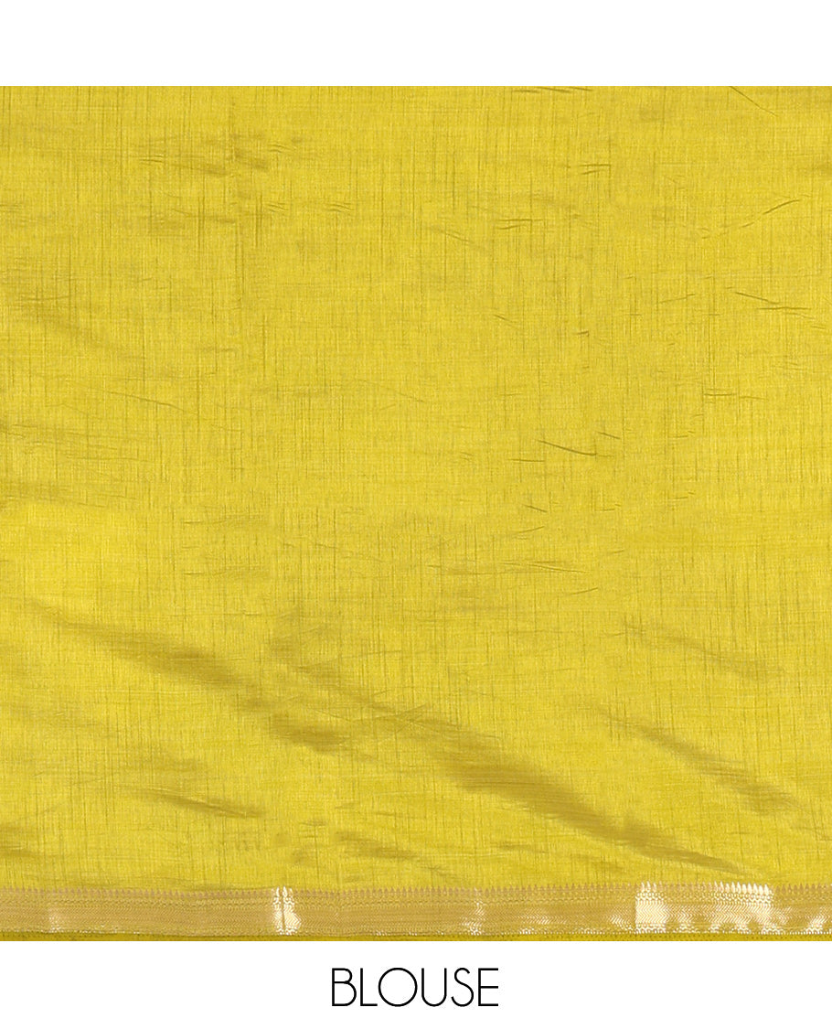 Cream-Mehendi Green Plain Art Tussar Saree
