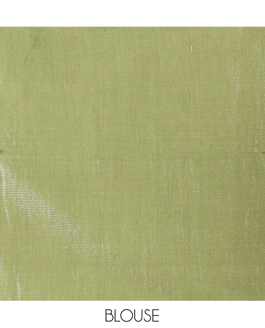 Mustard Buttas Bhagalpur Cotton Saree, Contrast Buttas Border, and a Contrast Blouse