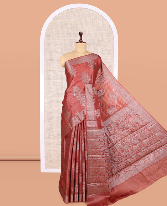 Red Tussar Silk Saree