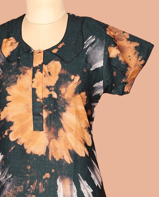 Green Shibori Print Cotton-Blended Nighty