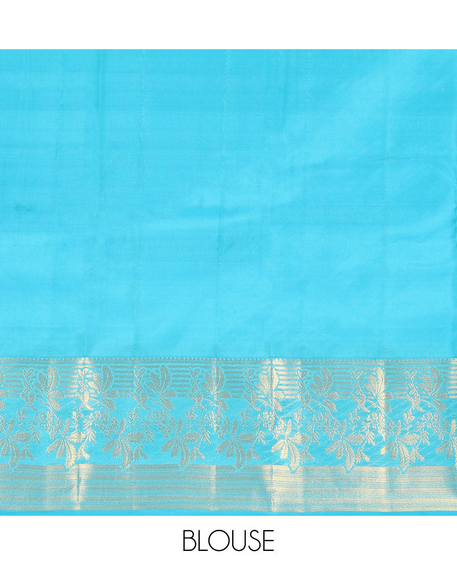 Blue Vasundhara Lite Silk Mix Saree, Artfully Detailed with Zari Buttas on Its Body, Highlighted by Zari Temple Border of Floral Designs, Gracefully Embellished Pallu of Jaal Designs, and Paired with a Matching Blouse