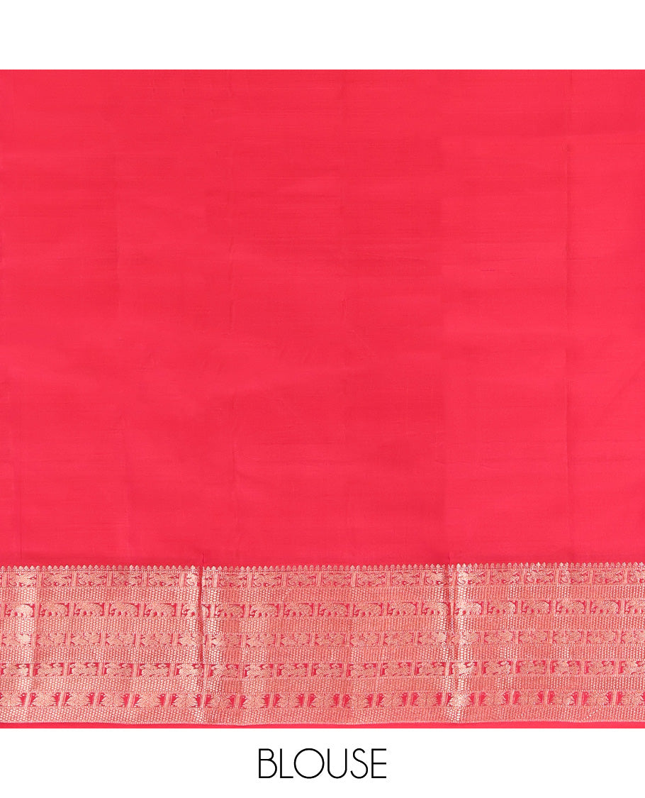 Dark Pink Butta Enclosed Checked Vasundhara Silk Saree, Zari Yaali-Iruthalai Pakshi-Yaanai Border, a Matching Blouse