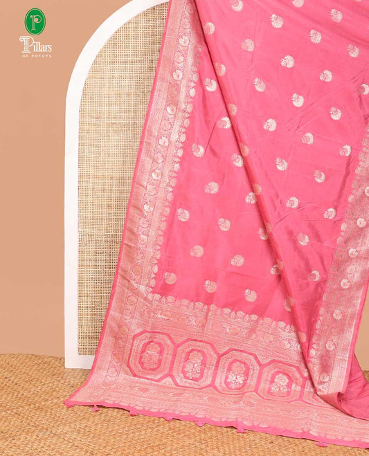 Pink neem zari butta dola silk saree with banaras border & rich pallu along with plain blouse