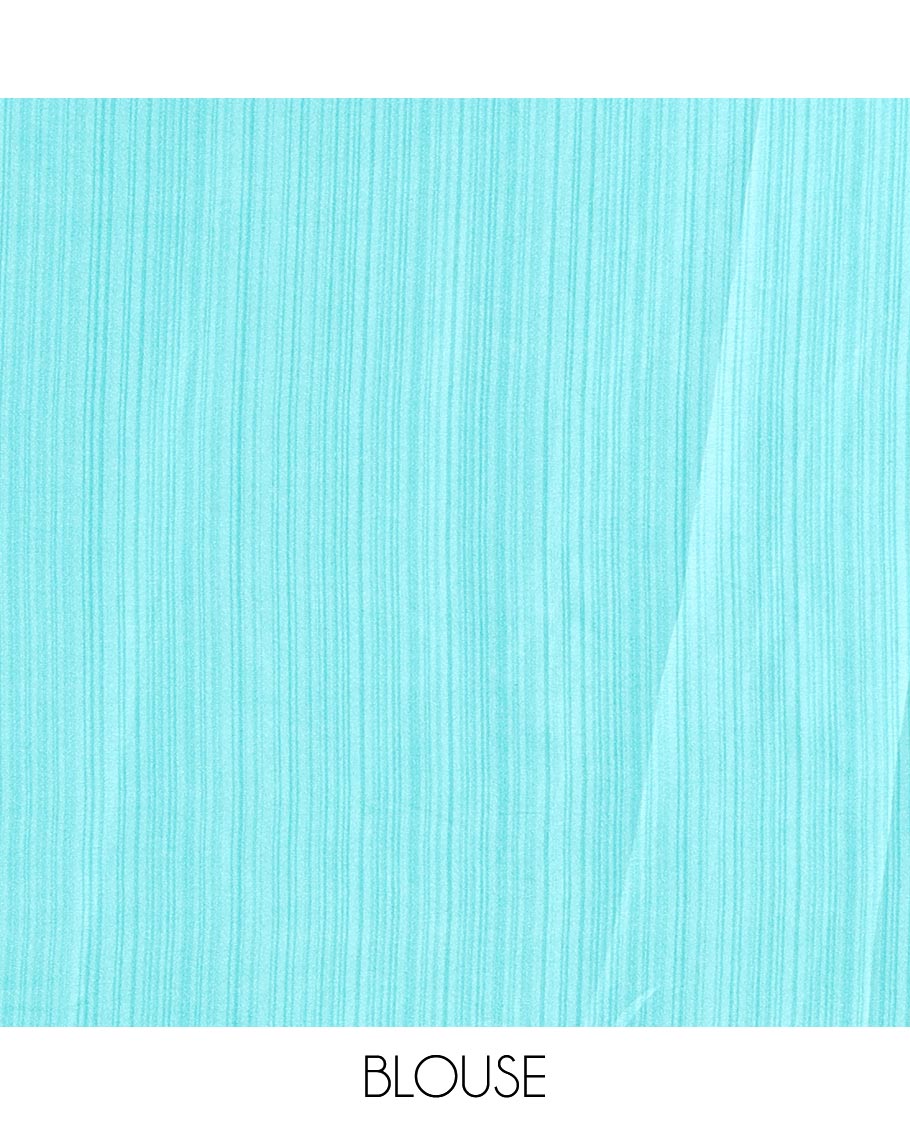 Cream and Sea Green Satin Crepe Saree Decked Up with Shibori Prints, Complemented by Contrast Shibori Printed Border, Pallu Decked Up with Shibori Prints, and Paired with a Plain Blouse