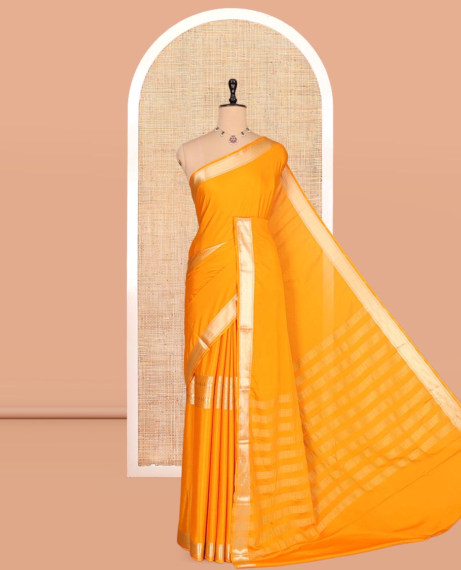 Mustard Traditional Zari Woven Mysore Silk Saree, a Zari Border, Striped Pallu, and a Matching Blouse