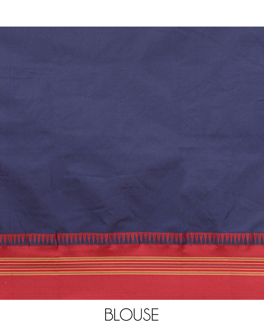 Navy Blue-Maroon Plain Mercerised Cotton Saree