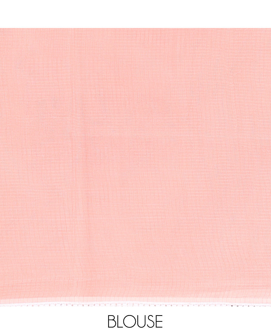 Pastel Pink Kota Doria Saree, Delicately Woven with Butterfly Buttas, a Lace Border, a Matching Blouse