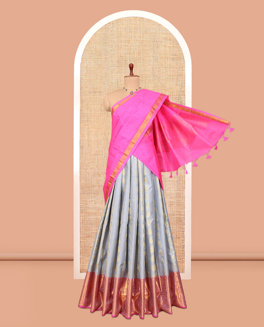 Grey Pure-Silk Half-Saree