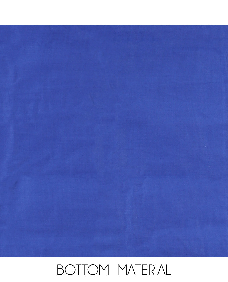 Cream-Blue Material Chudidar Features an Elephant-Umbrella Printed Top, a Contrast Bottom, Contrast Bordered Dupatta