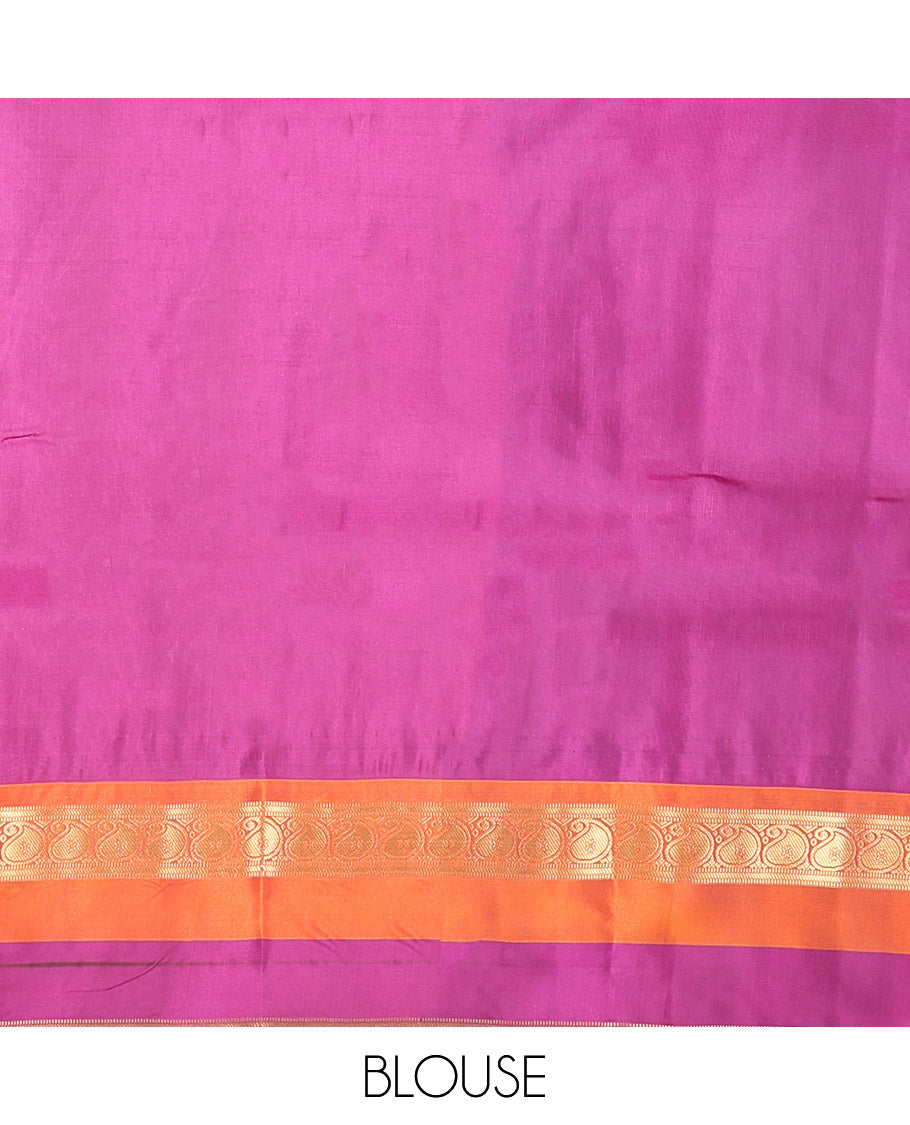 Pink Vasundhara Lite Silk Mix Saree, Crafted with Kamalam Buttas, Complemented by a Contrast Temple Border of Manga, Muthu, Banaras, and Kamalam, Grand Pallu, and a Contrast Blouse