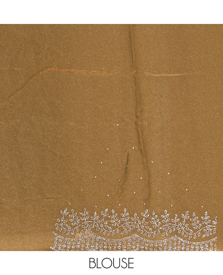 Mustard Designer Saree, Mesmerized with Stone Work, Scallop Stone Work Border, a Self-Pallu, and a Matching Blouse