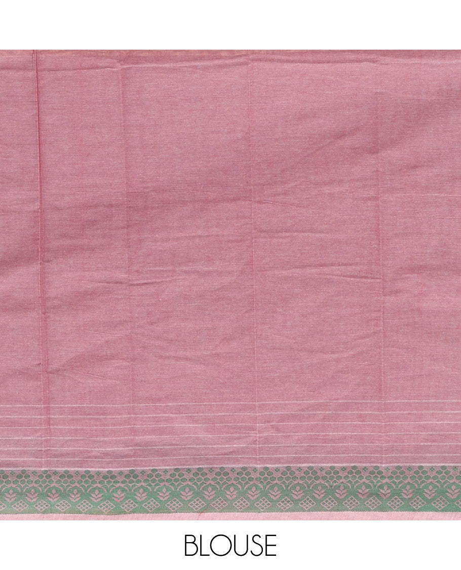 Rosewood Pink Kanchi Cotton Saree, Adorned with Thread Paisley Buttas All Over Its Body, a Subtle Self-Border, Pallu of Intricate Designs, and Paired with a Matching Blouse