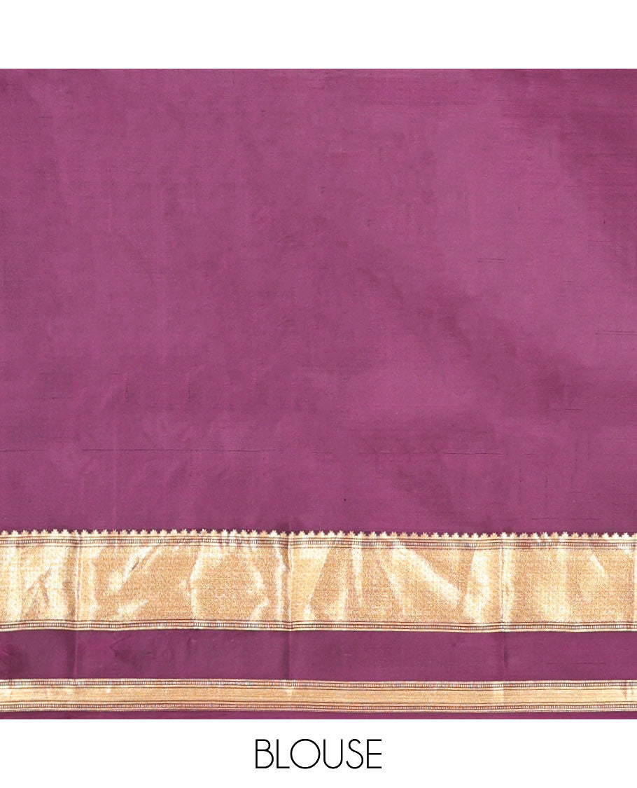 Blue Vasundhara Silk Saree, Highlighted by Zari Checks, Contrast Rettai Pettu Thazampoo Rekku Border, Grand Jaal Pallu, and a Contrast Blouse
