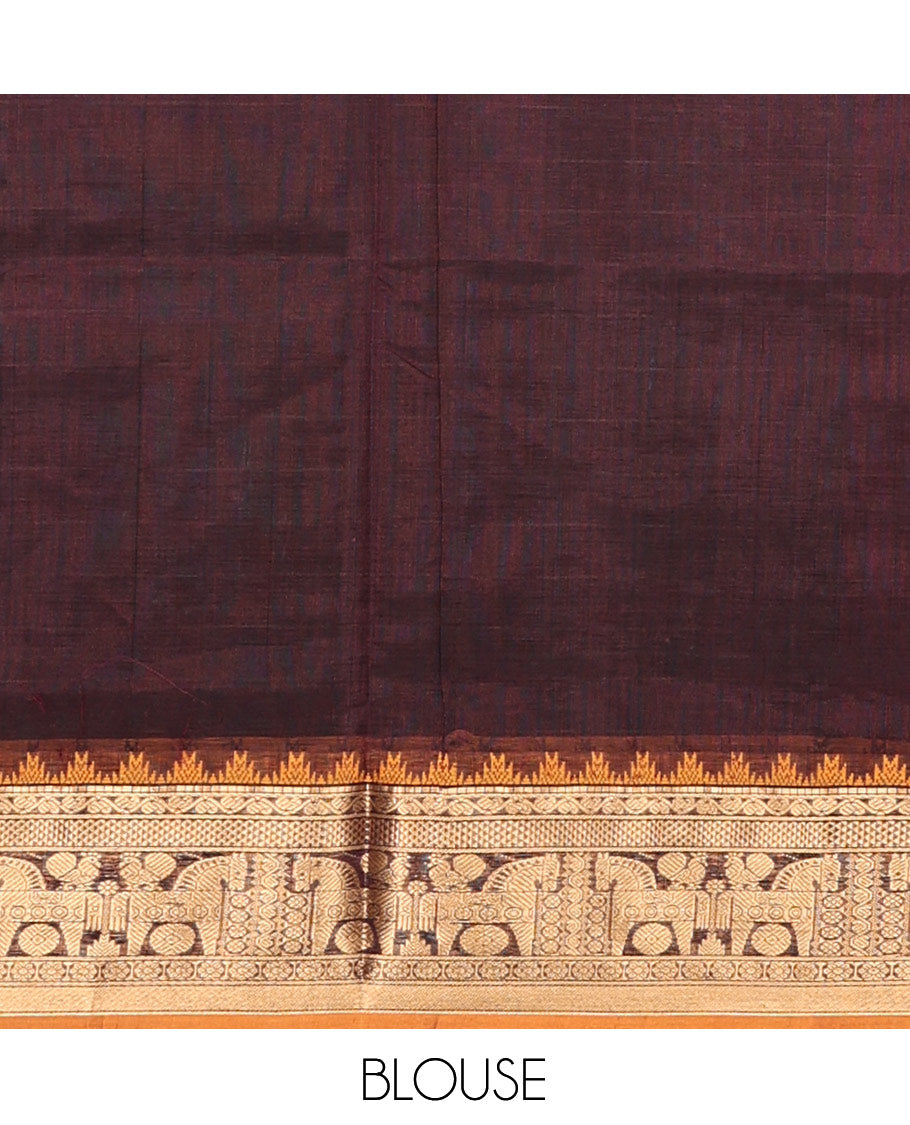 Brown Butta-Checked Kuppadam Silk Saree, a Semi-Contrast Traditional Border, Grand Pallu, a Matching Blouse