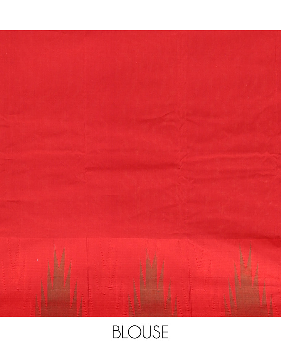 Light Sandal Plain Bangalore Silk Saree, Complemented by a Contrast Temple Border, Striped Pallu, and a Contrast Blouse