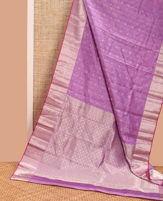 lavender floral jacquard kancheepuram silk saree with self floral design border & jaal design pallu