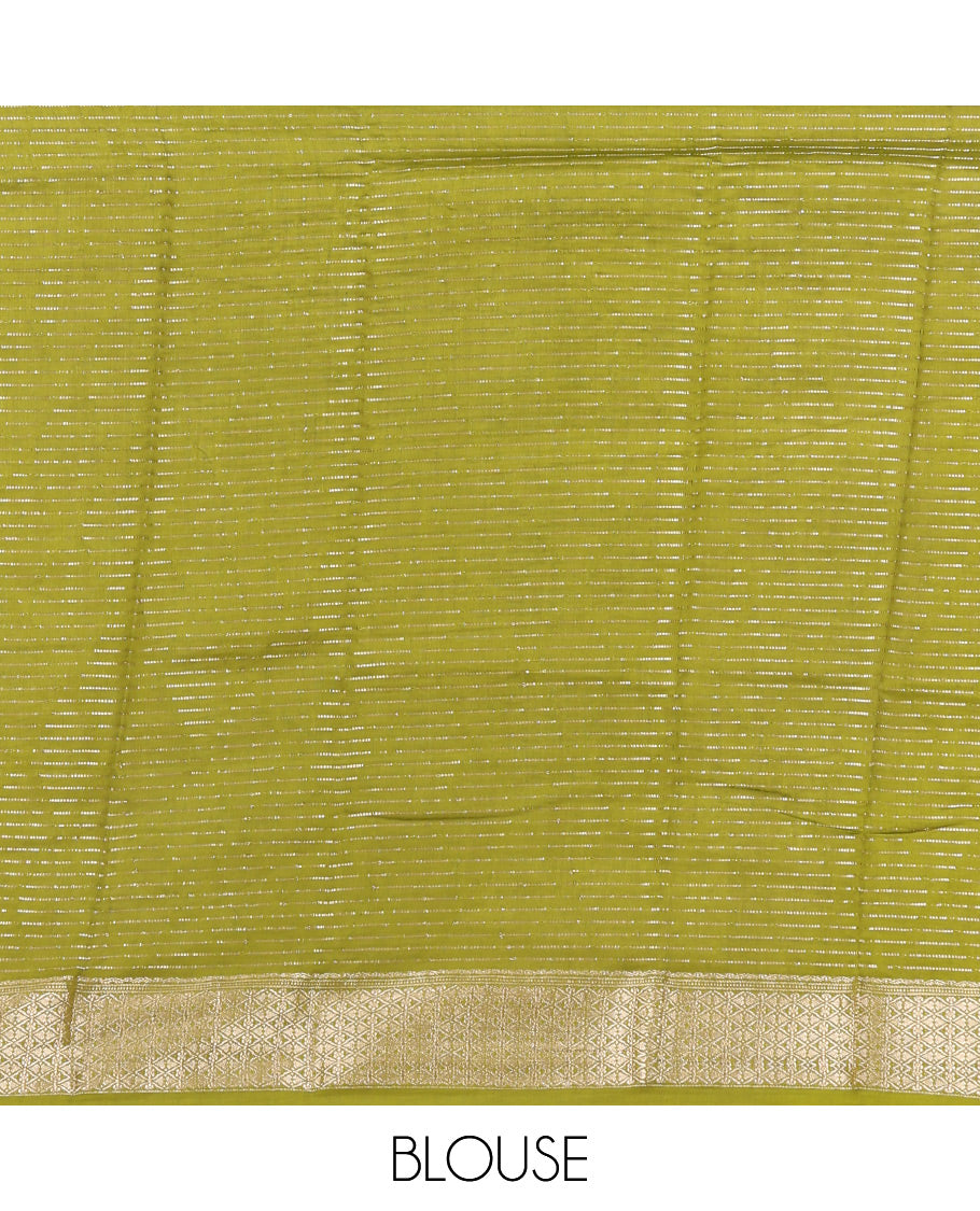 Brown Assam Silk Saree, Decorated with Zari Stripes, Complemented by Contrast Jaal Design Zari Border,  Zari Woven Pallu, and Contrast Blouse