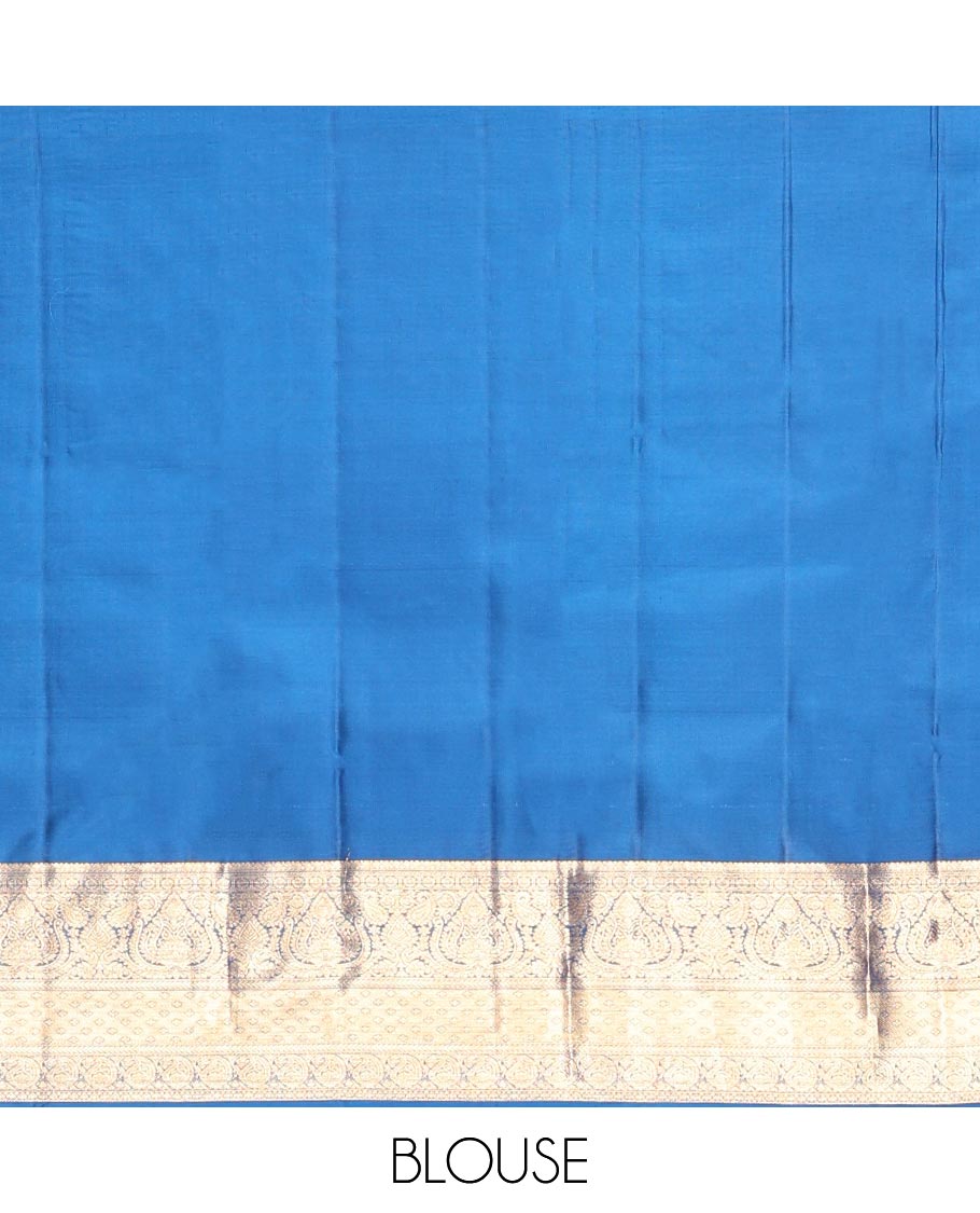 Blue Kanchipuram Wedding Silk Saree, Accentuated with Jacquard Design, a Traditional Zari Design Border, Grand Pallu, and a Matching Blouse
