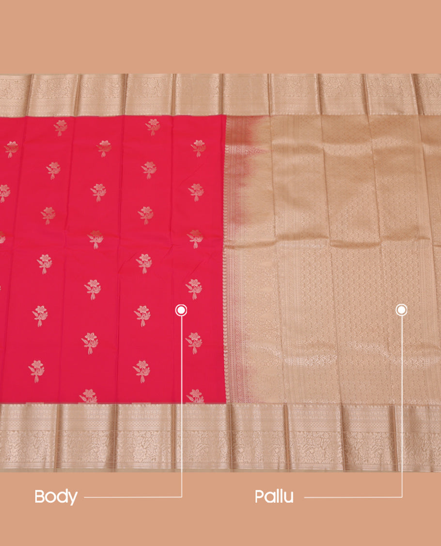 Red Budget Silk Saree, Decorated with Zari Buttas, a Contrast Traditional Border, Grand Pallu, and a Contrast Blouse