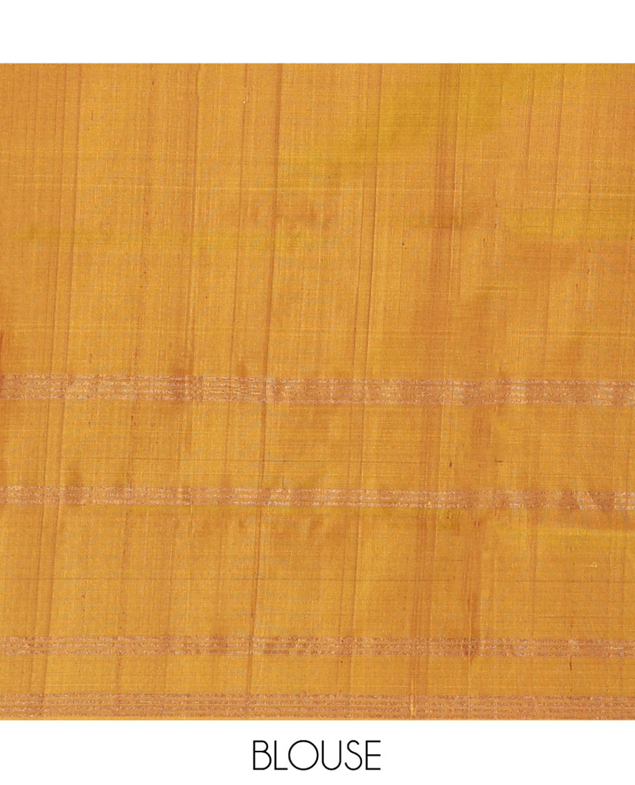 Maroon Uppada Silk Saree Ornamented with Zari Buttas, Complemented by a Contrast Zari Border of Bird Designs, Contrast Pallu of Scallop Designs, and Paired with a Contrast Blouse