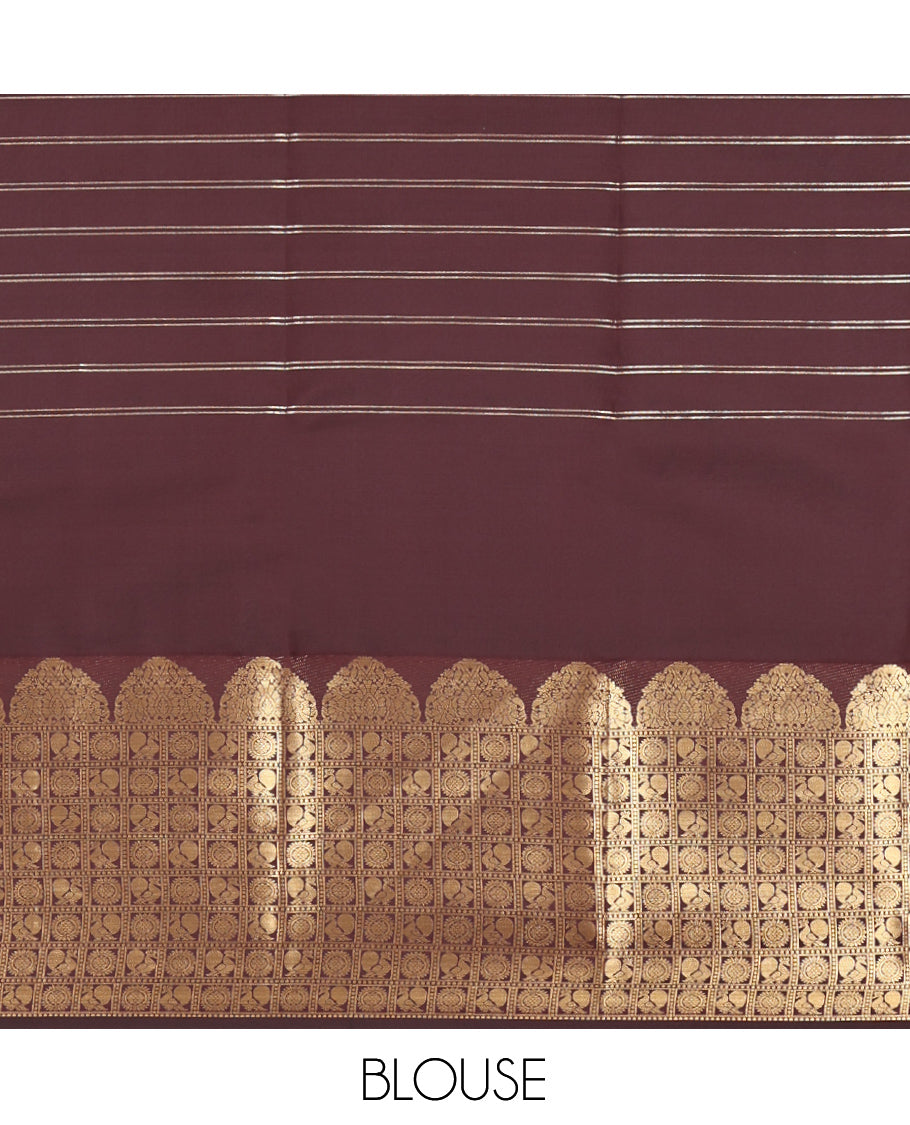 Sandal Vasundhara Lite-Silk Mix Saree Featuring Zari Butta Enclosed Checks, a Contrast Border of Annam-Chakram Enclosed Checks, Annam-Chakram Enclosed Pallu, and a Contrast Blouse