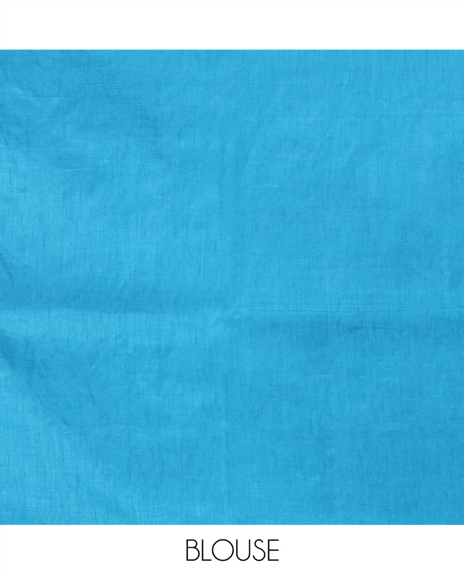 Peacock Blue Dupion Silk Saree, Delicately Decked Up with Floral-Leaf Vine Embroidered On Its Body, Subtle Scallop Border, Artfully Floral Embroidered Pallu, and Paired with a Plain Blouse