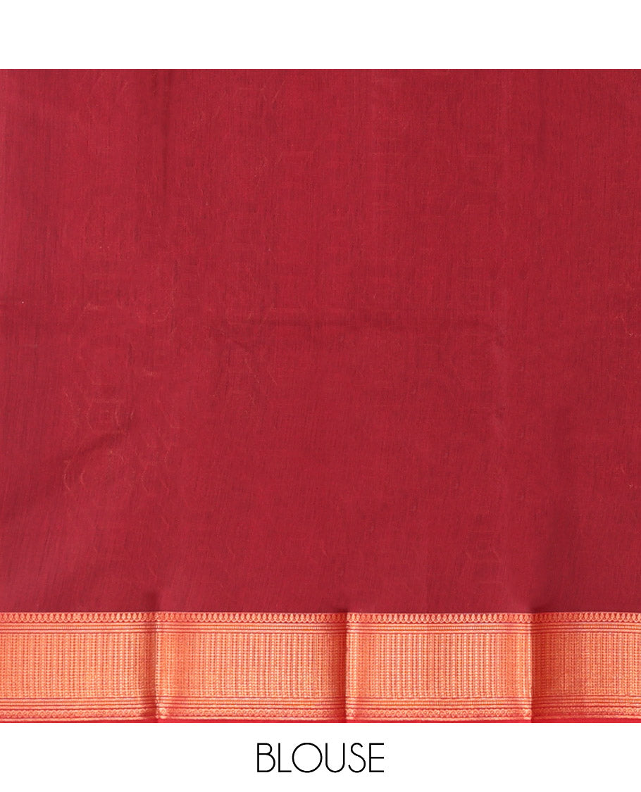 Rama Blue Semi-Silk Cotton Saree, Spotlighted with Zari Buttas All Over Its Body, Highlighted by a Traditional Zari Border, Pallu of Paisley Designs, and Paired with a Matching Blouse