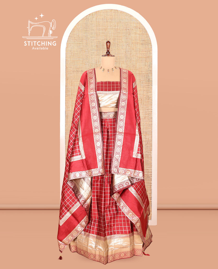 Maroon Semi-Silk Half-Saree