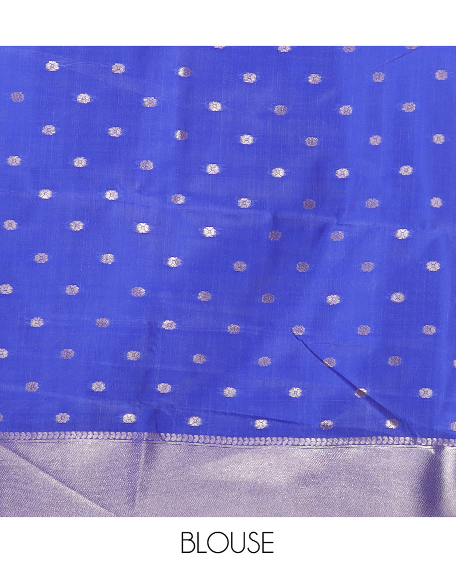 Off-White-M.s Blue Semi-Silk Saree, Adorned with Floral Jacquard Design, a Zari Paisley Border, and a Contrast Blouse