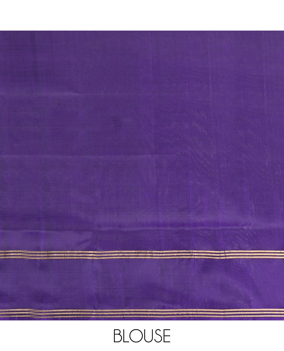Blue Mayuri Lite Silk Mix Saree, Decorated with Stripes and Malli Mokku Buttas, Complemented by Contrast Border, Grand Jaal Pallu, and a Contrast Blouse
