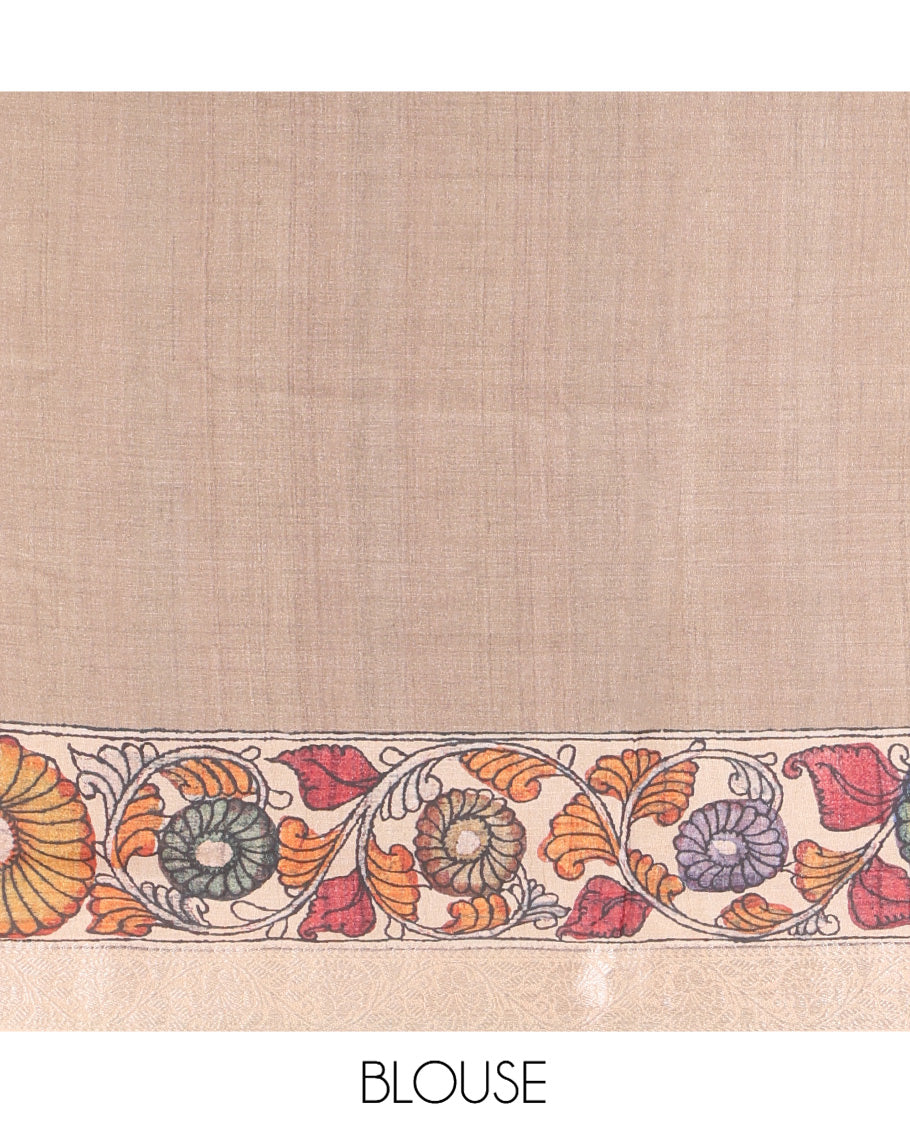 Blue Kalamkari Printed Fancy Tussar Saree