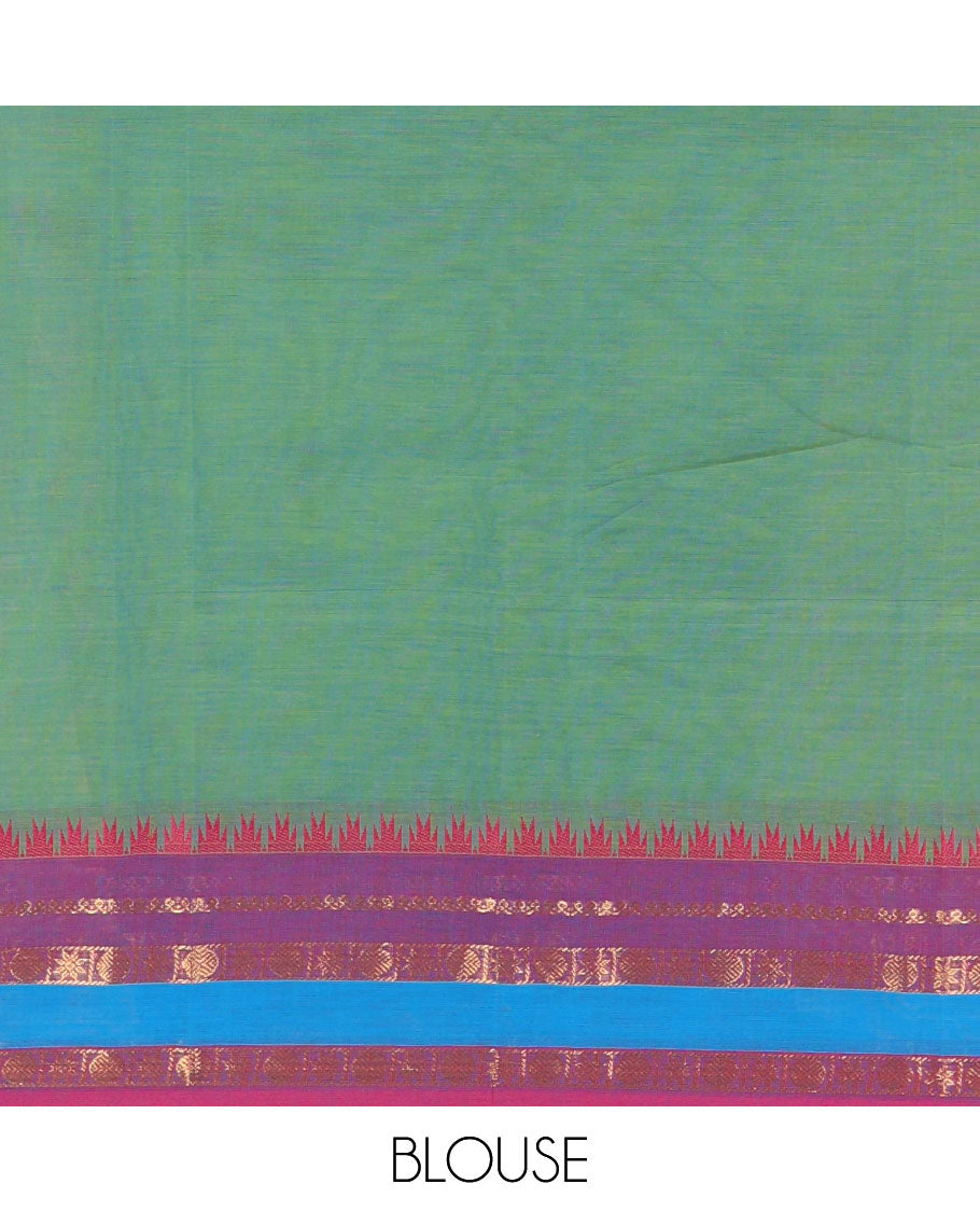 Green velthari design chettinad cotton saree , Contrast gold zari and thread weaving border , lining pallu