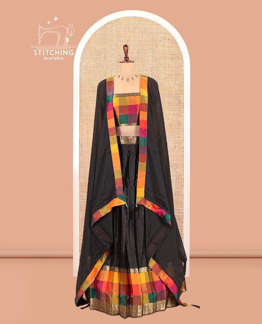 Black Semi-Silk Half-Saree