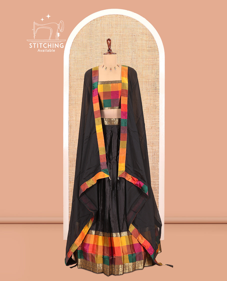 Black Semi-Silk Half-Saree