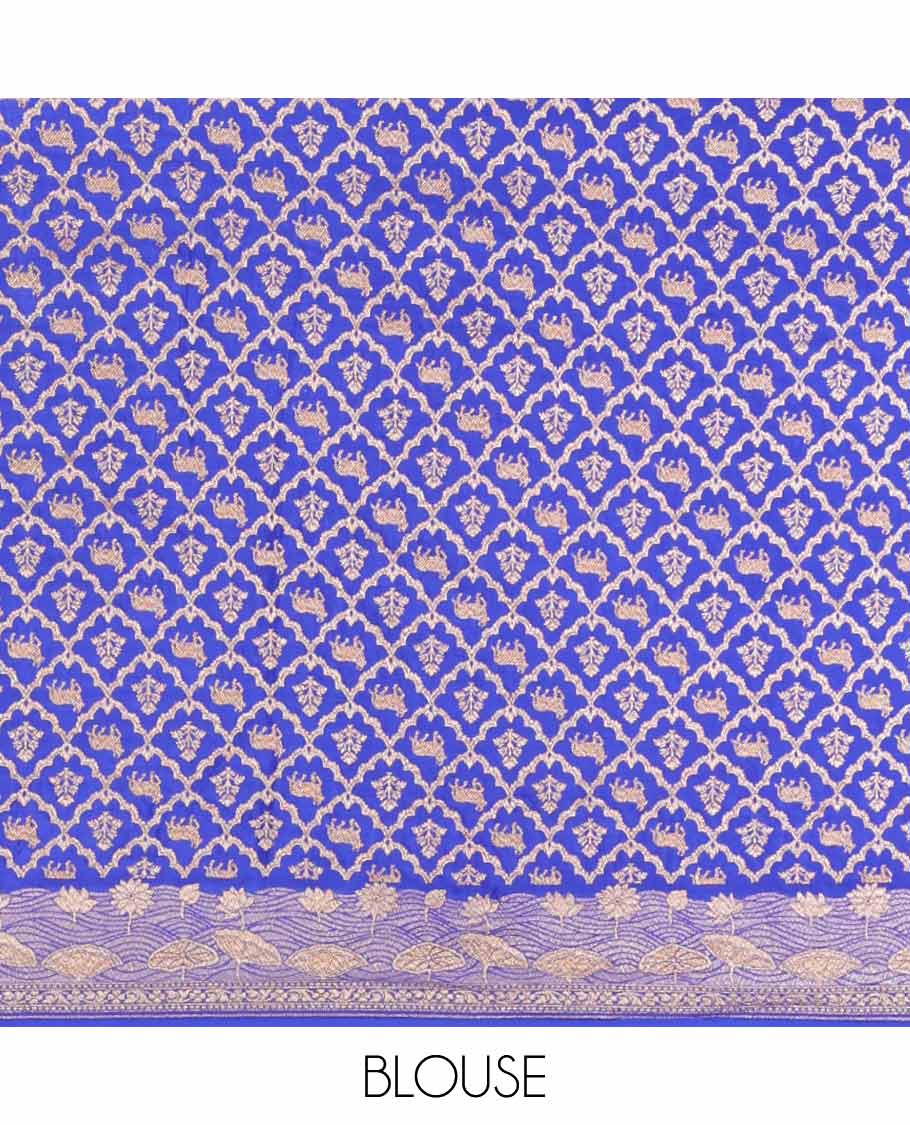 Blue pichwai design banaras silk saree with self intricate zari design & floral zari design pallu