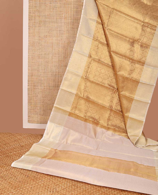 Brown floral jacquard tissue saree with contrast floral zari design border & zari design pallu